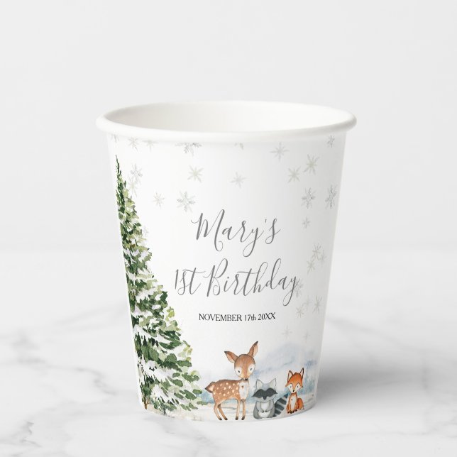 Gobelets En Papier Evergreen Animal Winter Onederland Birthday (Recto)