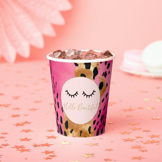 Gobelets En Papier Eyelashes Girls rose Glam Black Gold Leopard (Insitu)