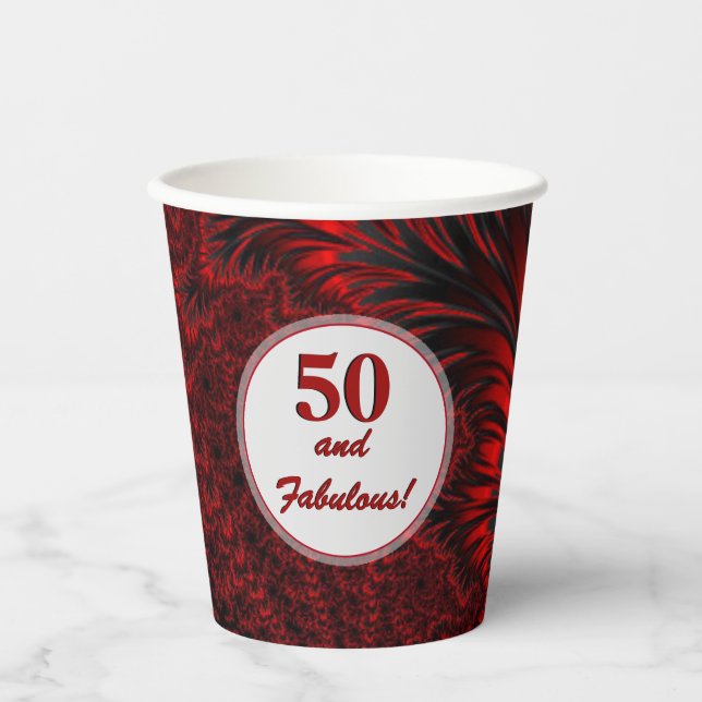 Gobelets En Papier Fabuleux 50 Glamour rouge brillant fractal Anniver (Recto)