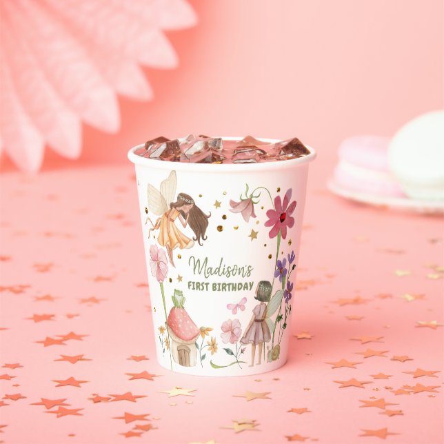 Gobelets En Papier Fairy Birthday Enchanted Forest Girl 1er anniversa (Insitu)
