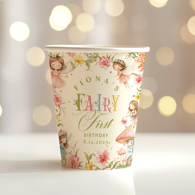 Gobelets En Papier Fairy First Birthday Enchanted Garden Bright (Créateur téléchargé)