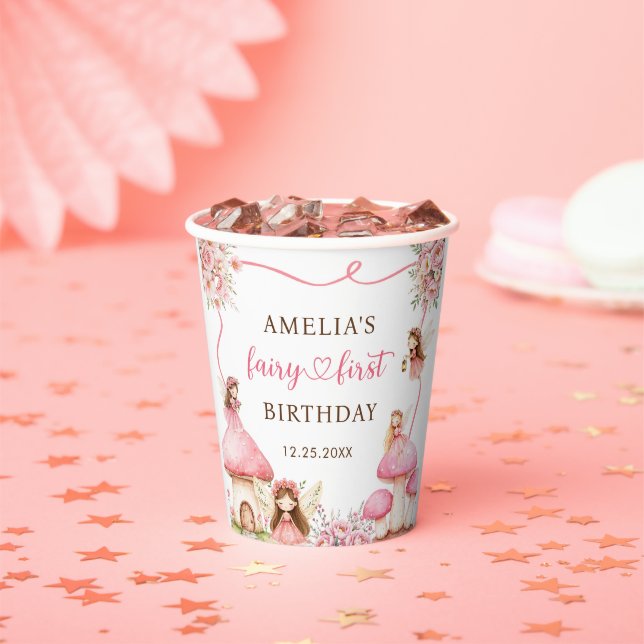 Gobelets En Papier Fairy Floral Girls 1st Birthday Party (Insitu)