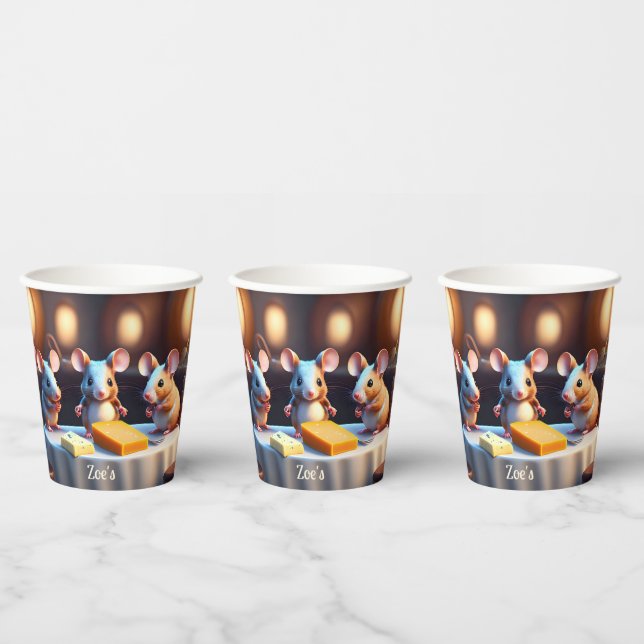 Gobelets En Papier Famille de souris à la table à manger, Anniversair (Multi)