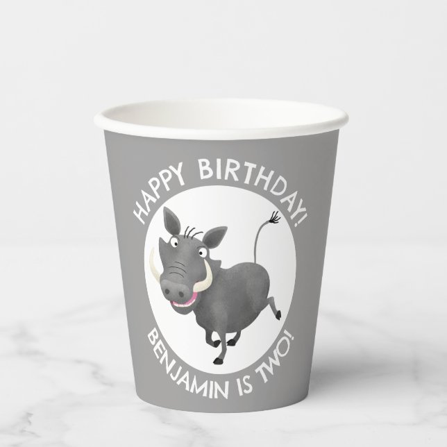 Gobelets En Papier Fantaisie phacochère anniversaire personnalisé (Recto)