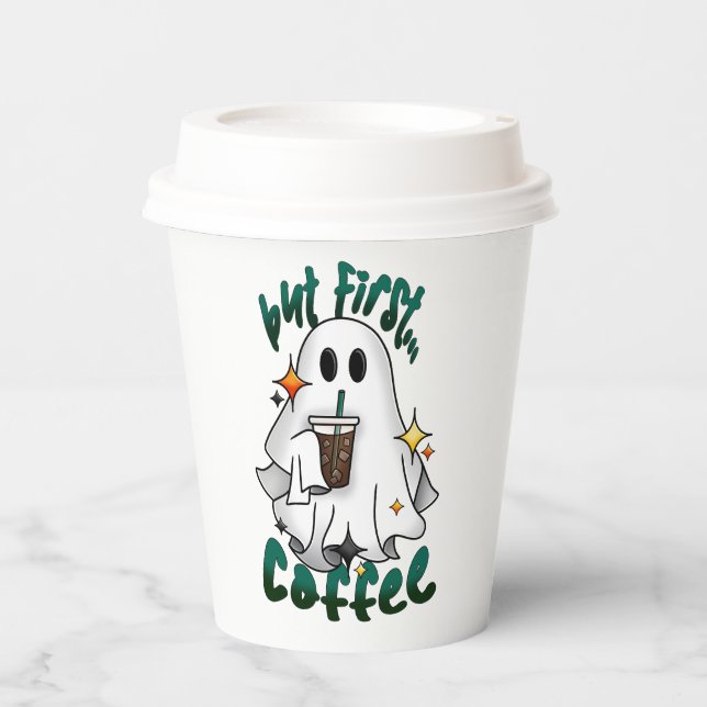 Gobelets En Papier Fantôme de café - "Mais d'abord... café" (Recto)