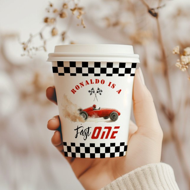 Gobelets En Papier Fast One Red race car Garçon 1er anniversaire (Créateur téléchargé)