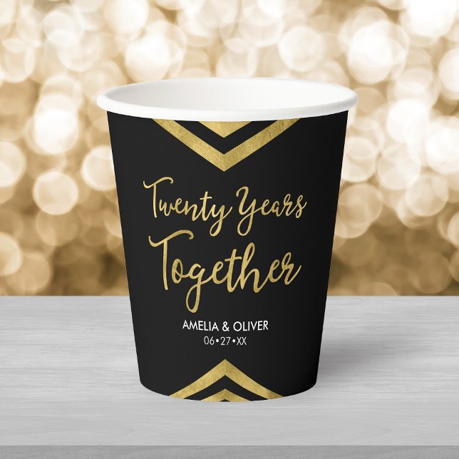 Gobelets En Papier Faux Gold Chevron 20e anniversaire de la fête (Créateur téléchargé)
