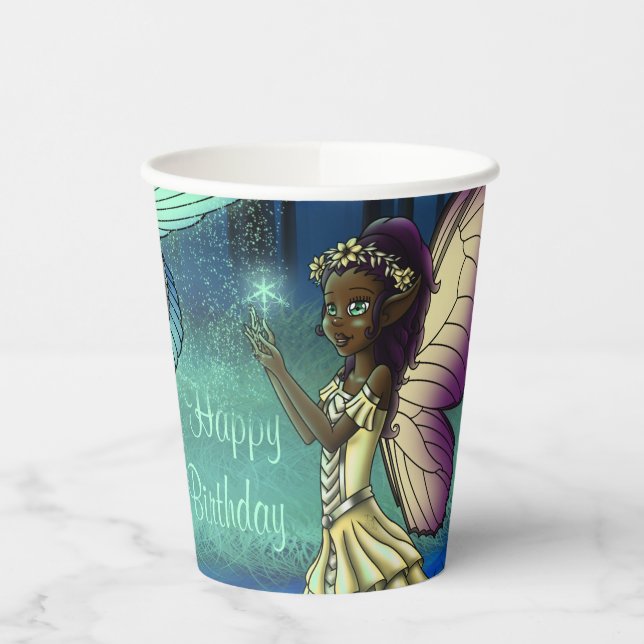 Gobelets En Papier Fée afro-américaine anniversaire (Gauche)