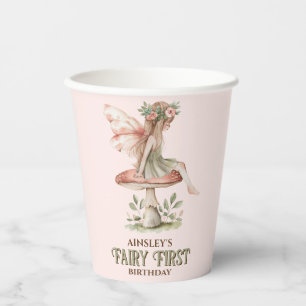Gobelets En Papier Fée personnalisée Premier rose 1er anniversaire