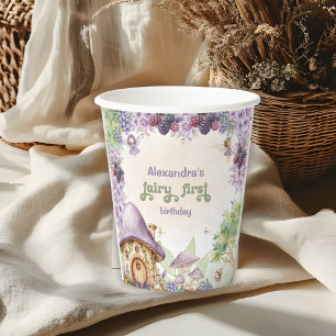Gobelets En Papier Fée Violette Première Baie Premier Anniversaire