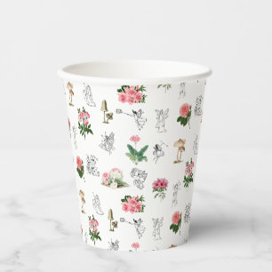 Gobelets En Papier Fées Rose Floral & Champignons Motif de fées