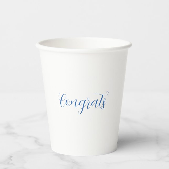 Gobelets En Papier félicitations nom bleu stylé date diplôme année (Recto)