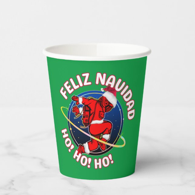 GOBELETS EN PAPIER FELIZ NAVIDAD FUNNY PÈRE NOËL ASTRONAUT (Gauche)