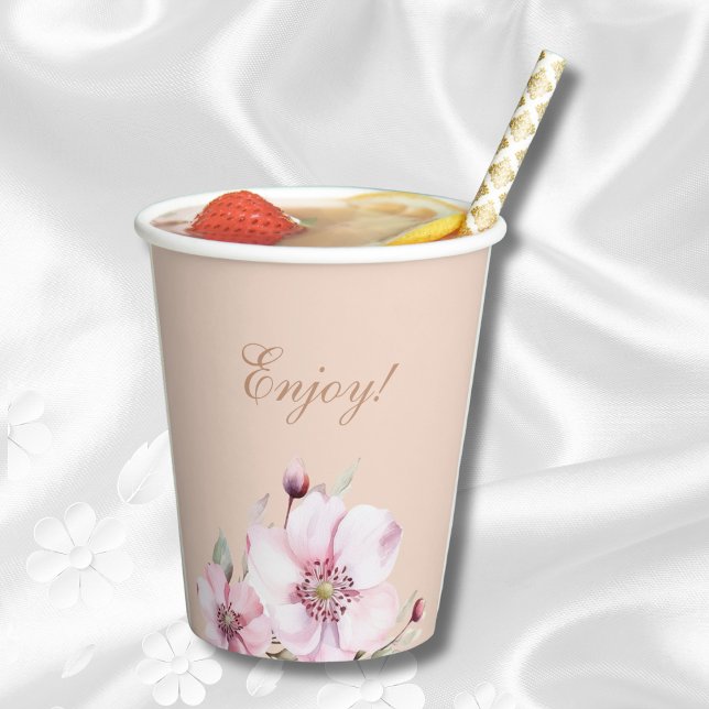 Gobelets En Papier Feminine Blush rose Floral Roses Fête des mariées (Créateur téléchargé)