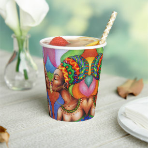 Gobelets En Papier Femme africaine avec cire tissu traditionnel