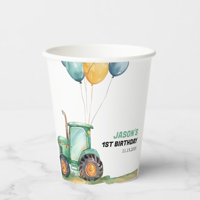 Gobelets En Papier Ferme Green Tractor Anniversaire (Recto)
