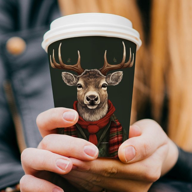 Gobelets En Papier Ferme Rustique Plaid Deer Et Vert (Créateur téléchargé)