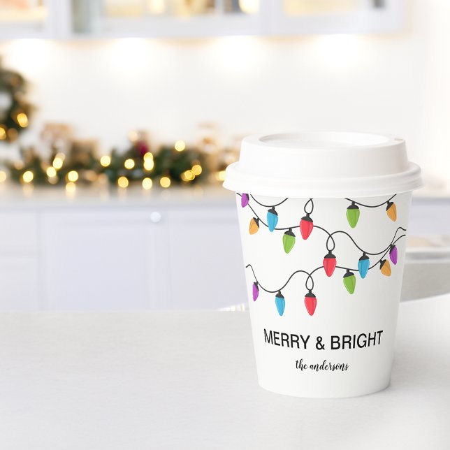 Gobelets En Papier Festive Christmas String Lights Personalized (Festive Christmas String Lights Personalized Paper Cups)