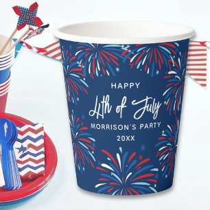 Gobelets En Papier Festive Moderne Fireworks, 4 juillet texte personn