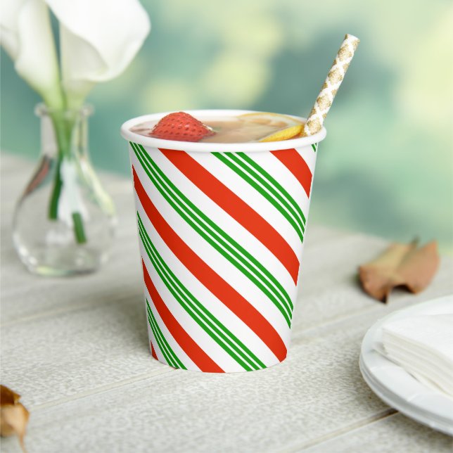 Gobelets En Papier Festive Sucre de canne rouge et vert rayé Noël (Insitu)