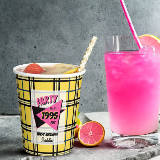 Gobelets En Papier Fête comme si c'était l'anniversaire jaune plaid d