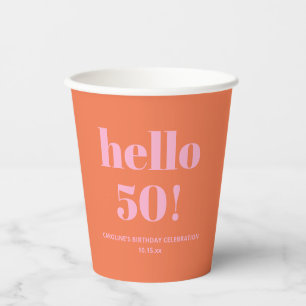Gobelets En Papier Fête d'anniversaire 50 ans moderne simple orange r