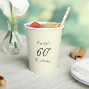 Gobelets En Papier Fête d'anniversaire 60 ans crème élégante moderne