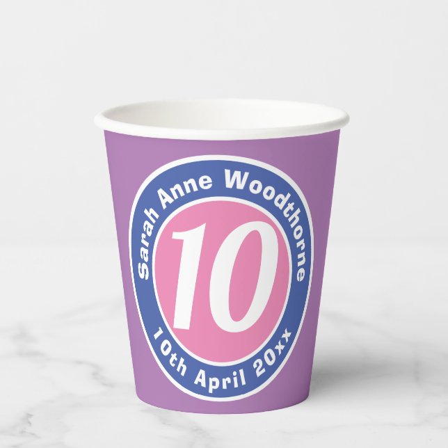 Gobelets En Papier Fête d'anniversaire avec âge (Recto)