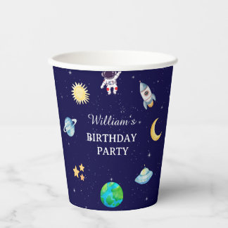 Gobelets En Papier Fête d'anniversaire dans l'espace à l'aquarelle