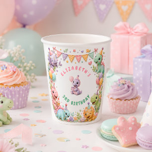 Gobelets En Papier Fête d'anniversaire de dinosaure de fille
