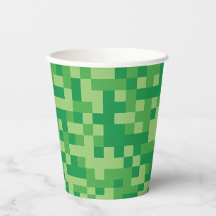 Gobelets En Papier Fête d'anniversaire de jeu vidéo pixelisé vert