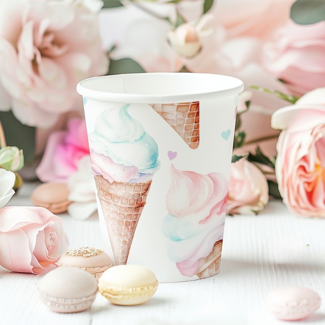 Gobelets En Papier Fête d'anniversaire de la crème glacée (Créateur téléchargé)