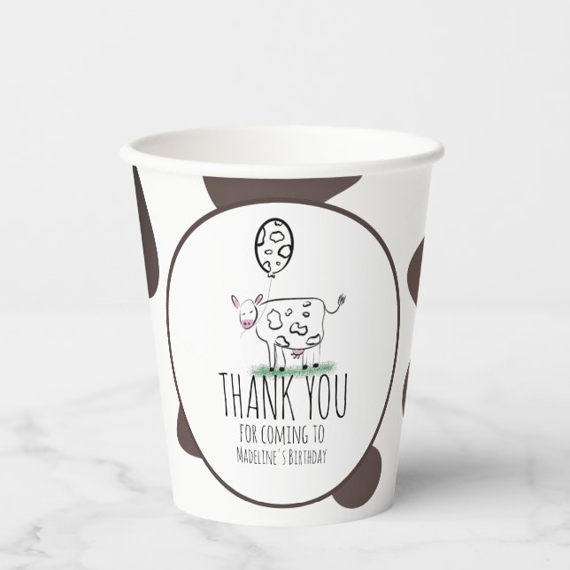 Gobelets En Papier Fête d'anniversaire de la ferme de vache drôle (Recto)