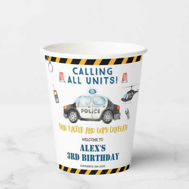 Gobelets En Papier Fête d'anniversaire de la police de l'enfant (Recto)