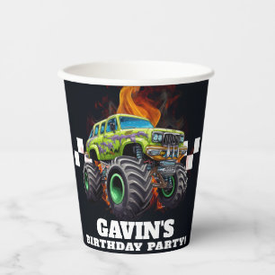 Gobelets En Papier Fête d'anniversaire de Monster Truck personnalisée