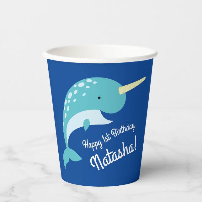 Gobelets En Papier Fête d'anniversaire de Narwhals (Recto)