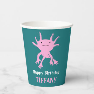 Gobelets En Papier Fête d'anniversaire de salamandre rose Axolotl mig
