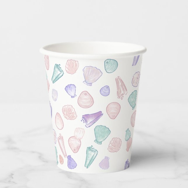 Gobelets En Papier Fête d'anniversaire de Shell-Abrate Pastel Seashel (Recto)