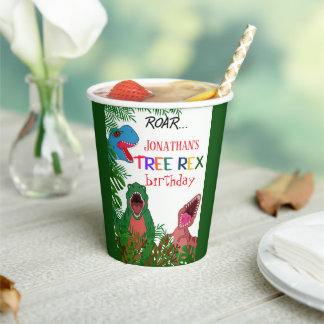 Gobelets En Papier Fête d'anniversaire des trois Roar Rex 3 ans
