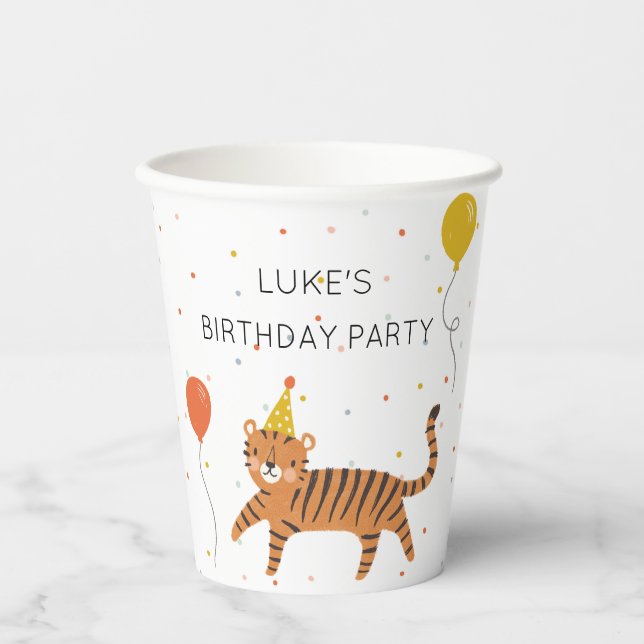 Gobelets En Papier Fête d'anniversaire du tigre (Recto)