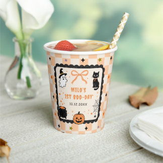 Gobelets En Papier Fête d'anniversaire Halloween à carreaux orange