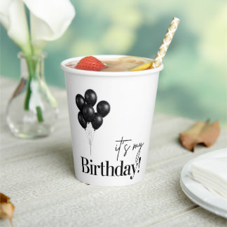 Gobelets En Papier Fête d'anniversaire minimaliste avec ballons noirs