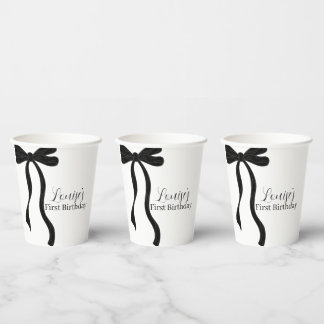 Gobelets En Papier Fête d'anniversaire minimaliste avec un nœud noir