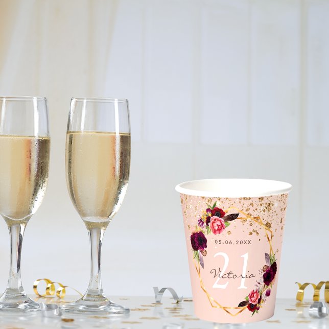 Gobelets En Papier Fête d'anniversaire rose or bordeaux parties scint (Créateur téléchargé)