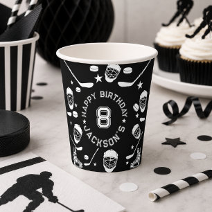 Gobelets En Papier Fête d'anniversaire sur le thème de hockey noir et