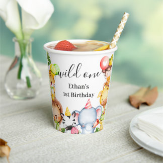 Gobelets En Papier Fête d'anniversaire Wild One Jungle Safari Animals