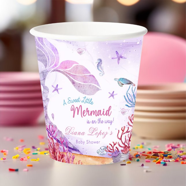 Gobelets En Papier Fête de Baby shower de fille Mermaid (Créateur téléchargé)
