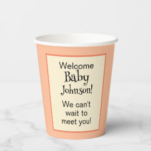 Gobelets En Papier Fête de Baby Shower Motif Géométrique Jaune Pêche