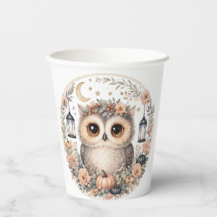 Gobelets En Papier Fête de bébé hibou à l'aquarelle