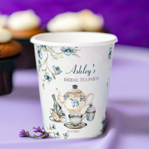 Gobelets En Papier Fête de douche de mariée florale violette bleue